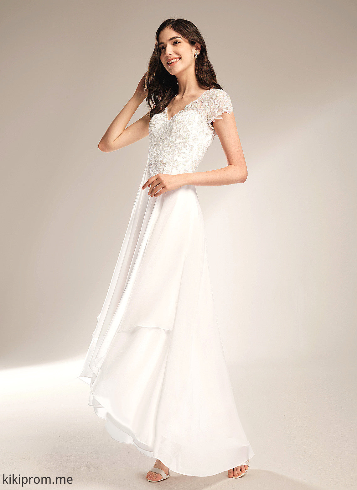 Wedding Dresses V-neck Asymmetrical Erika Lace A-Line Wedding Chiffon Dress