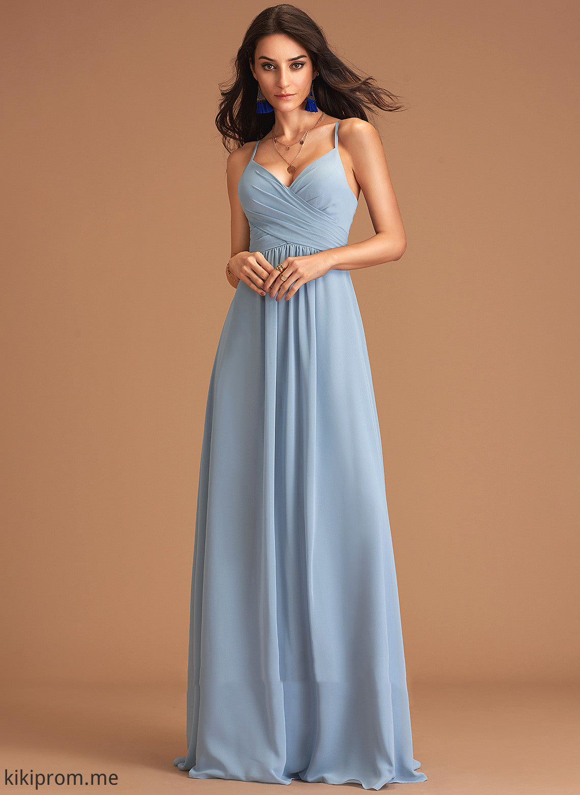 Ruffle Embellishment Silhouette Length A-Line Floor-Length Neckline Fabric V-neck Adalyn Bridesmaid Dresses