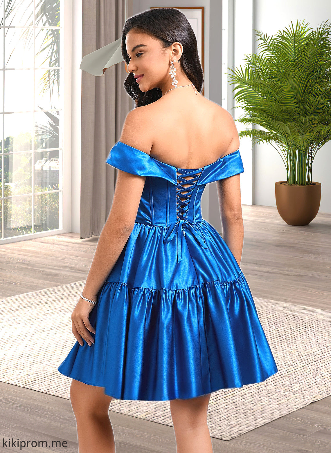 Claudia Ball-Gown/Princess Off the Shoulder Short Satin Homecoming Dress HFP0025680