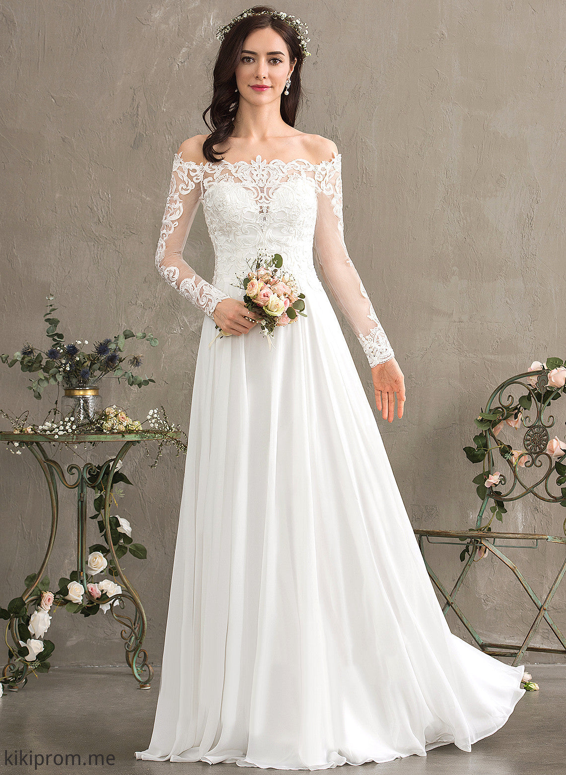 Chiffon Lace A-Line Wedding Hedwig With Wedding Dresses Dress Off-the-Shoulder Lace Floor-Length