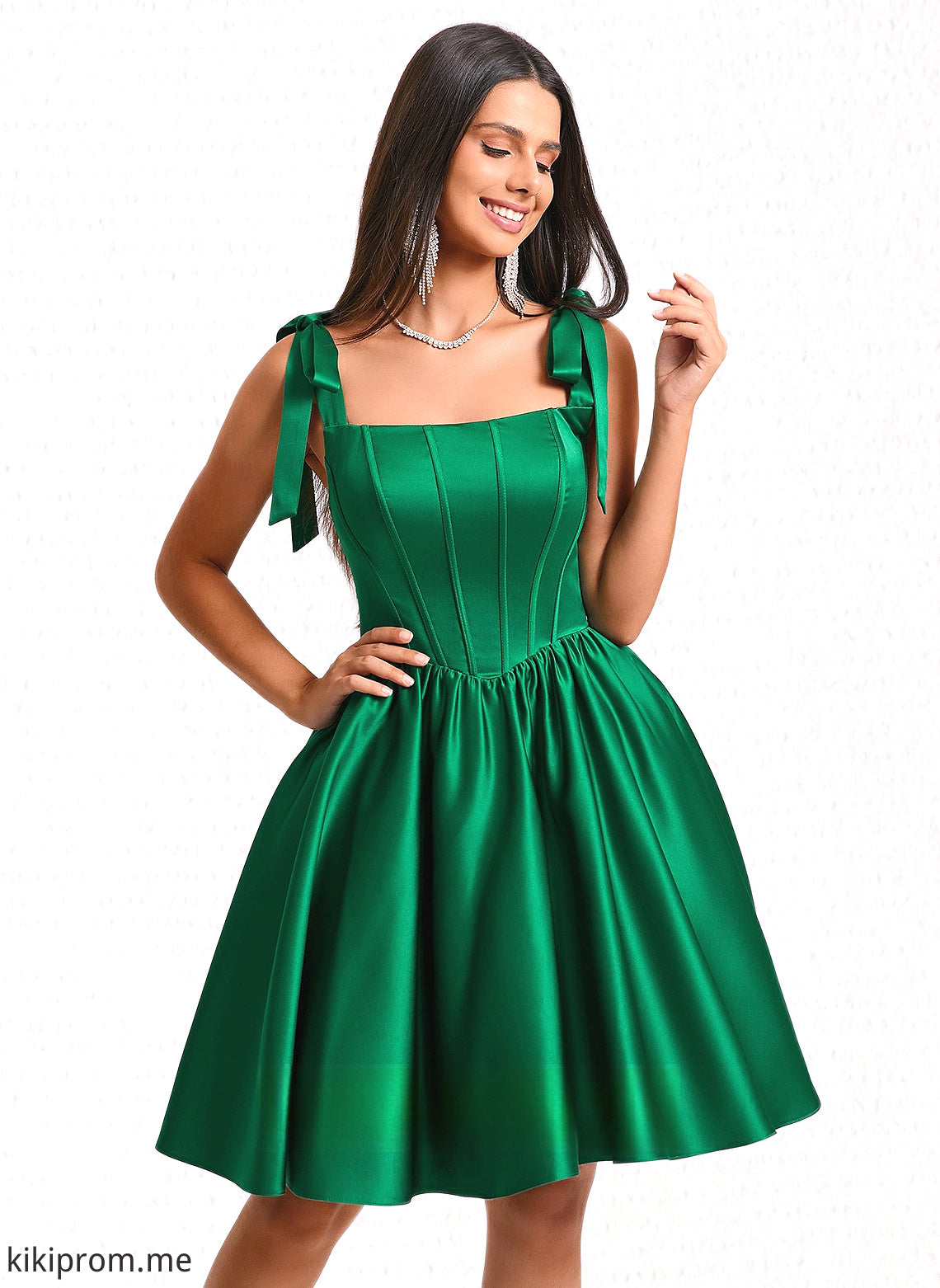 Alanna Ball-Gown/Princess Straight Short Satin Homecoming Dress With Bow HFP0025645