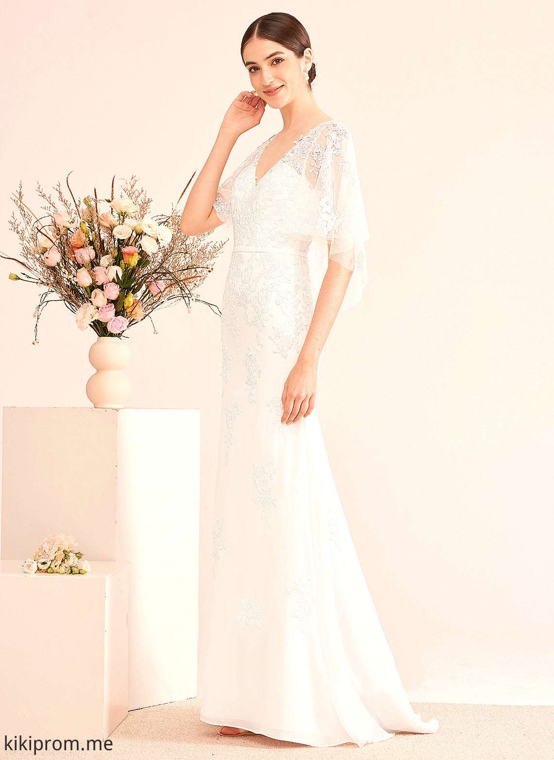 Train With Charity Dress Wedding Court V-neck Wedding Dresses Sash Chiffon Lace Trumpet/Mermaid