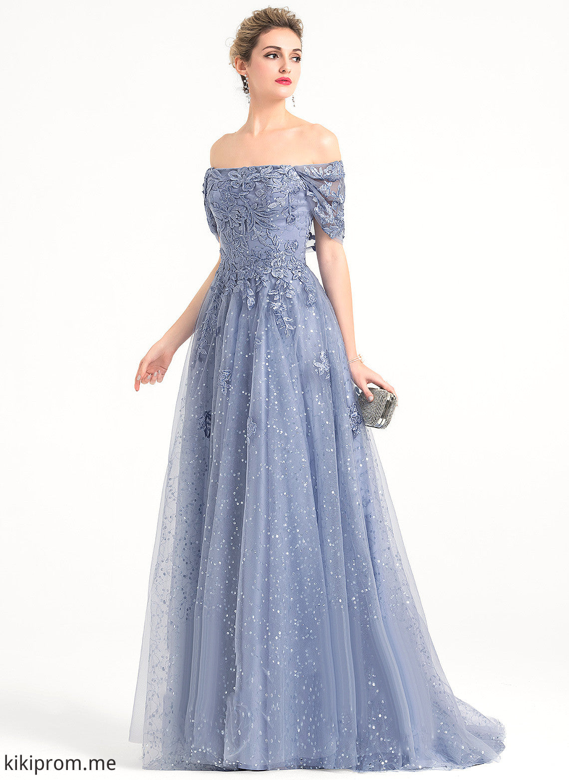 With Off-the-Shoulder Sweep Nancy Lace Train Tulle Sequins Ball-Gown/Princess Prom Dresses