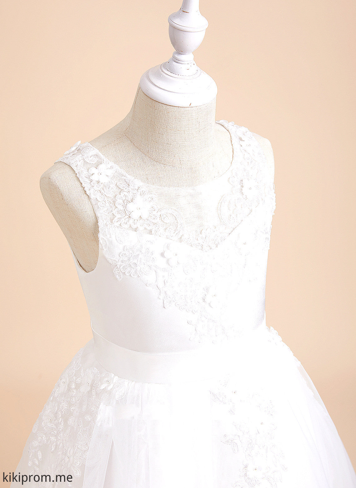 Girl With Neck Beading/Flower(s) Daniella - Tulle/Lace Scoop Tea-length Flower Girl Dresses Dress Sleeveless A-Line Flower