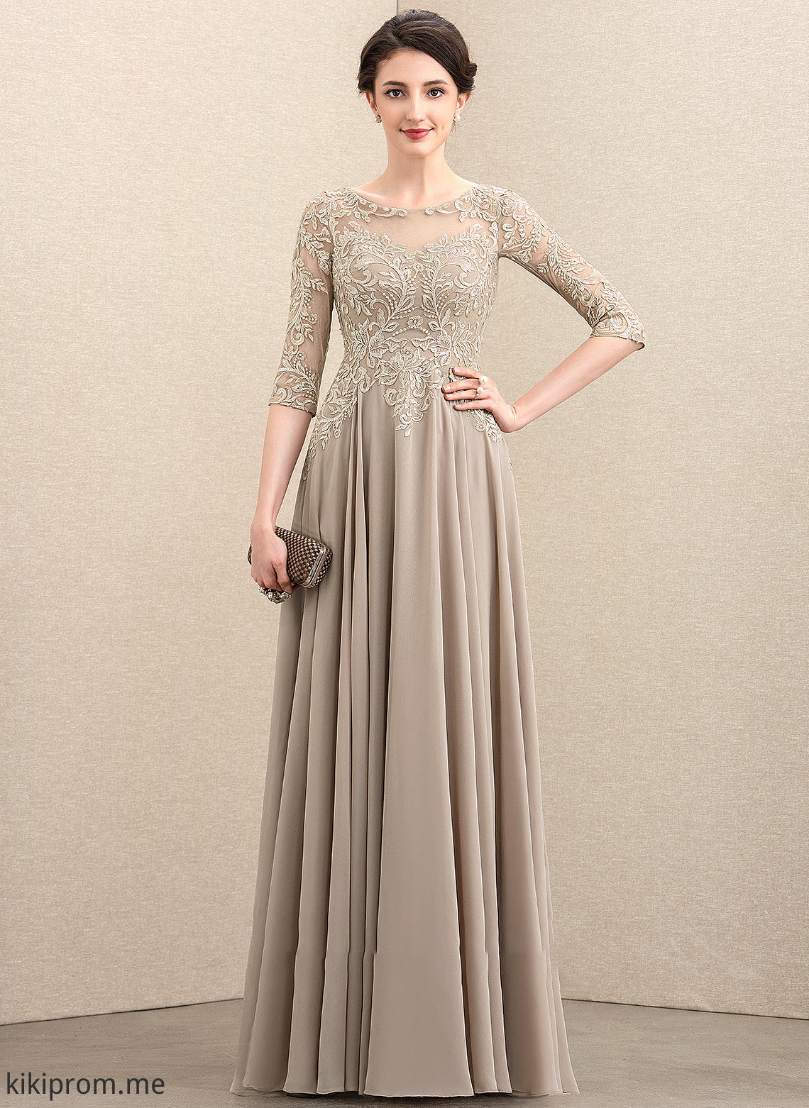 Sequins Neck Dress Scoop Bride A-Line Mother of the Bride Dresses Mother Bailee Lace of Chiffon Floor-Length the With