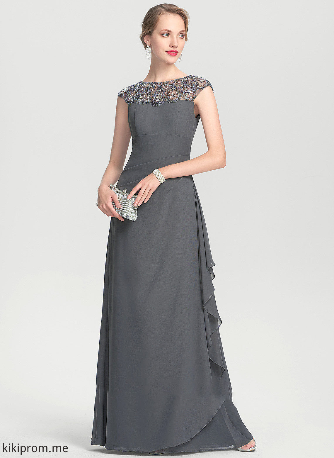 Scoop Ruffles Aimee With of Floor-Length Sequins Bride Neck Mother Mother of the Bride Dresses Cascading the Chiffon Dress Beading A-Line