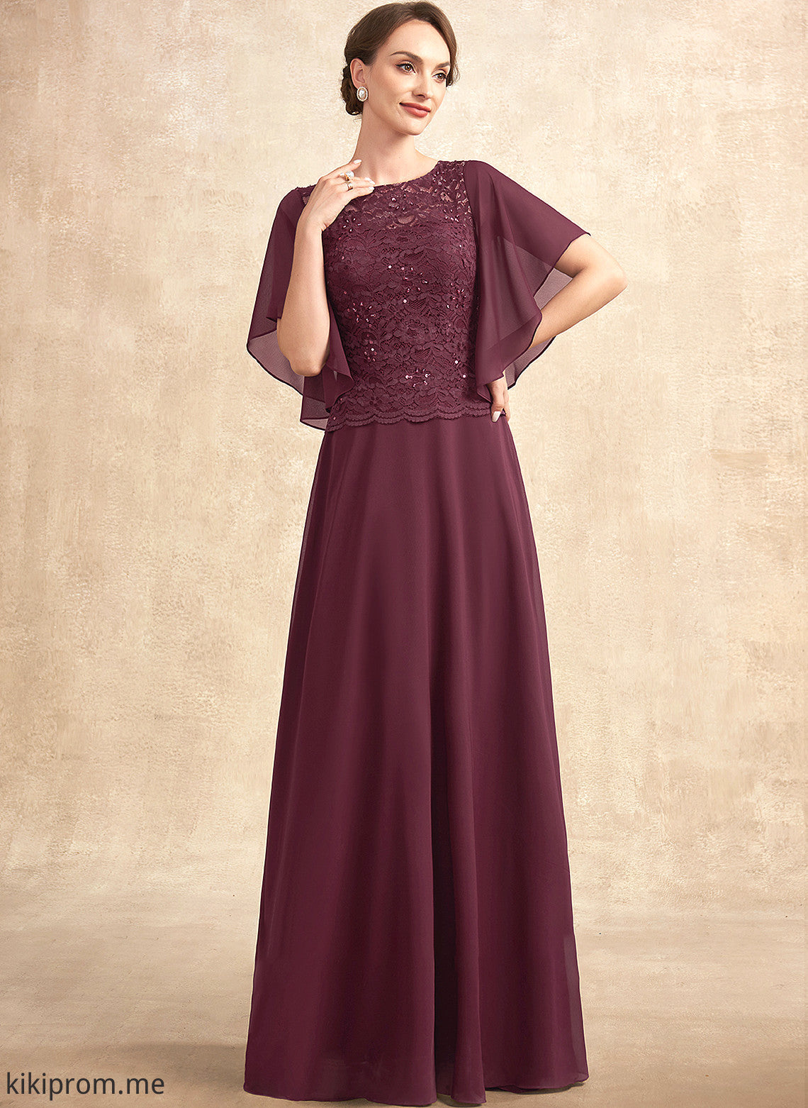 Mother Lace A-Line Dress Floor-Length Chiffon Alana Scoop Bride Sequins With of the Neck Mother of the Bride Dresses