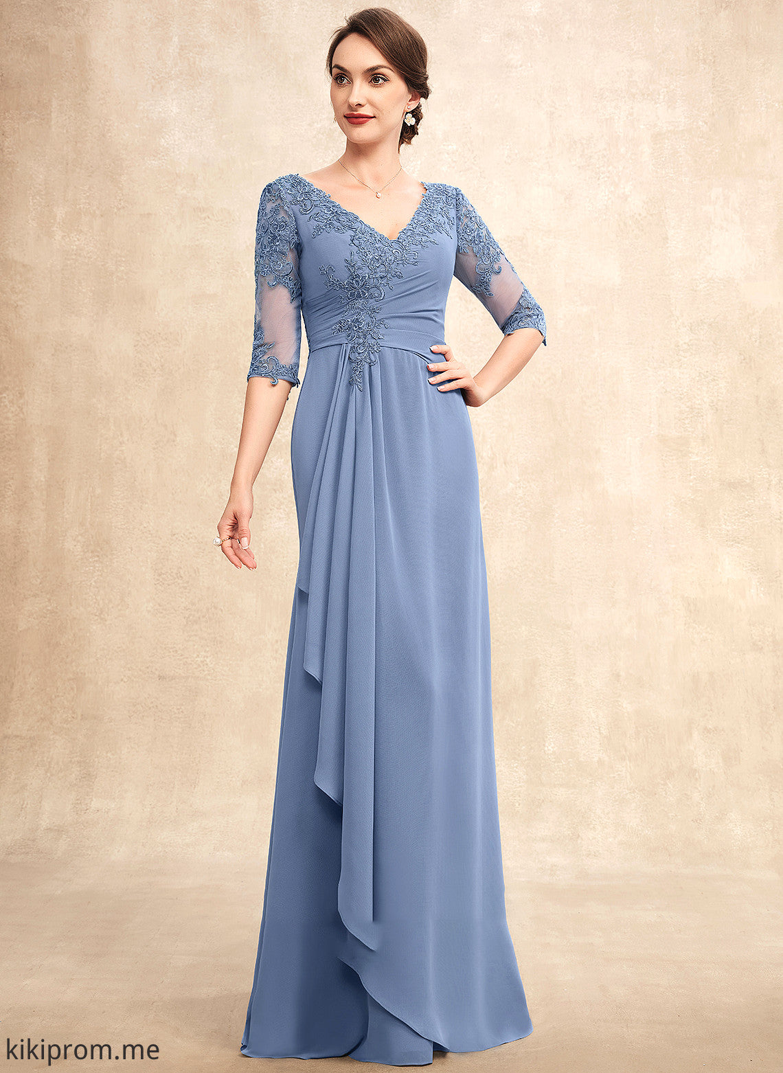 Parker Dress Chiffon Mother of the Bride Dresses Ruffles of A-Line Floor-Length Cascading Lace With V-neck Bride the Mother