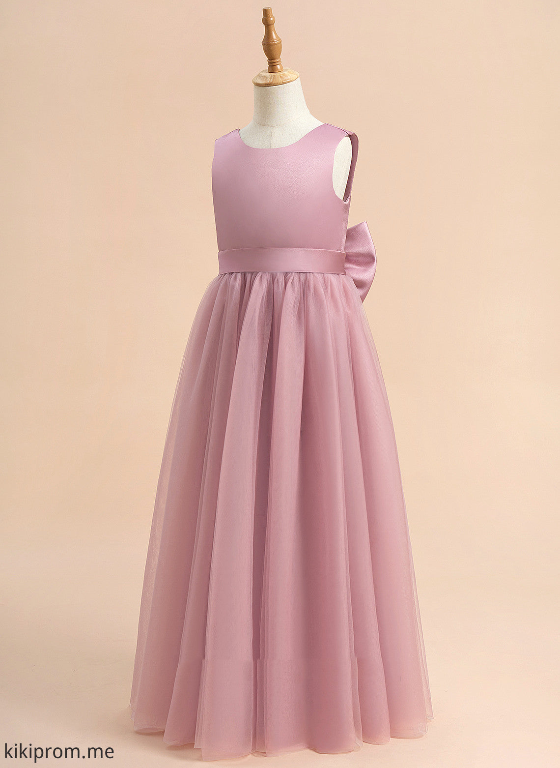 Flower Satin/Tulle With Dress Flower Girl Dresses - A-Line Floor-length Neck Bow(s) Sleeveless Leila Girl Scoop