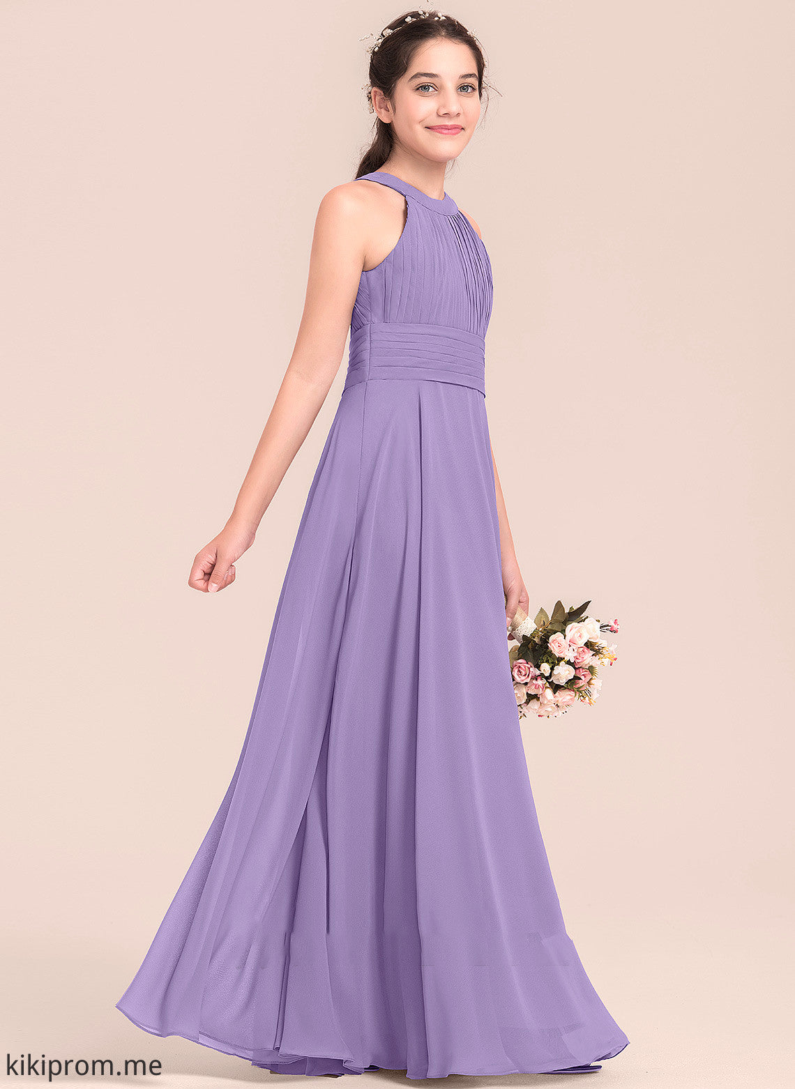 With Chiffon A-Line Junior Bridesmaid Dresses Ruffle Scoop Tess Neck Floor-Length