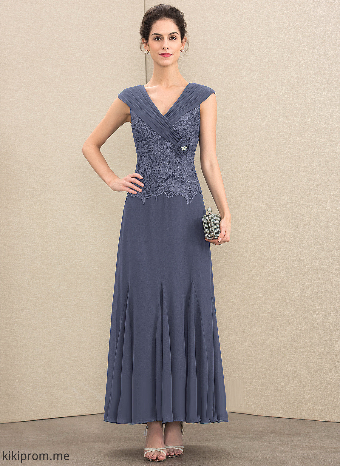 Beading Lace With A-Line Bride Ruffle of Mother of the Bride Dresses Lucy Chiffon Mother Ankle-Length the V-neck Dress