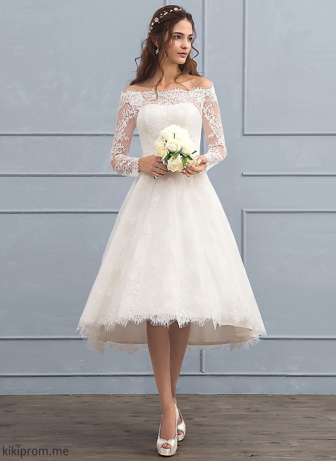 With Beading Dress Kirsten A-Line Asymmetrical Lace Wedding Wedding Dresses