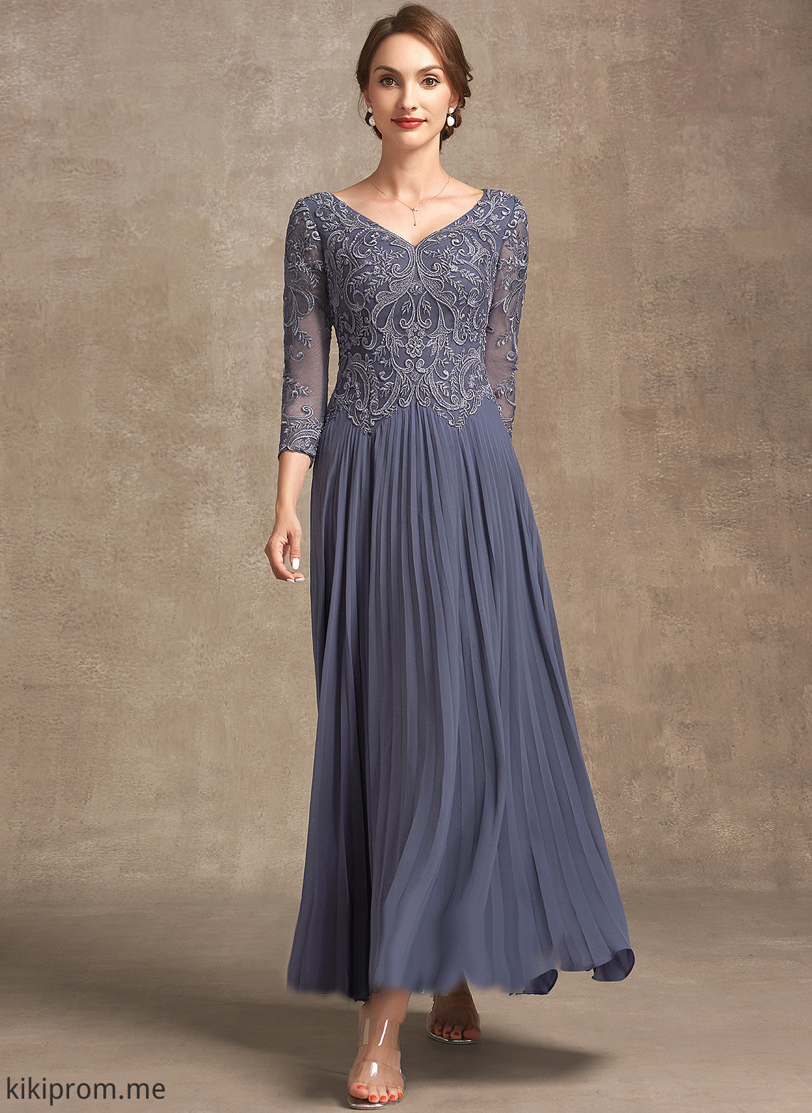 Dress the Lace Lilian Ankle-Length of V-neck Mother A-Line Mother of the Bride Dresses Chiffon Bride