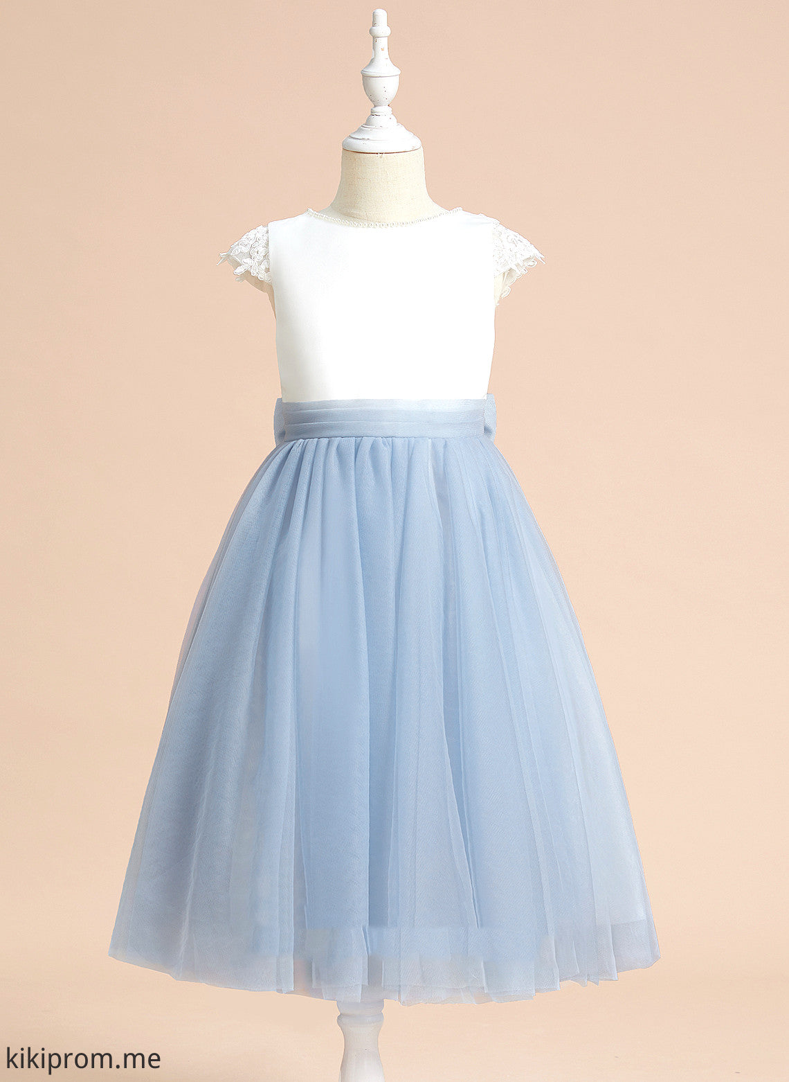 Scoop Girl Libby Flower Sleeveless Neck Dress - A-Line Satin/Tulle Flower Girl Dresses Lace/Bow(s) With Tea-length