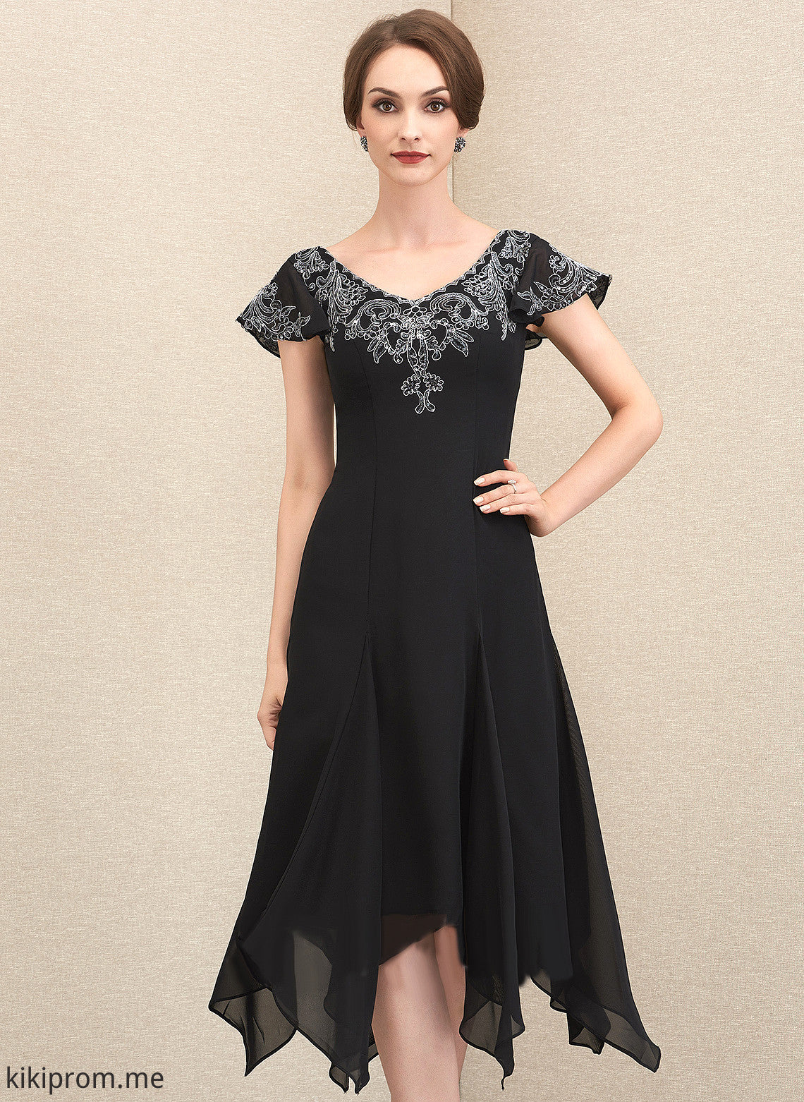 V-neck Sequins the Chiffon A-Line of Dress Tea-Length With Bride Mother Yoselin Mother of the Bride Dresses Lace