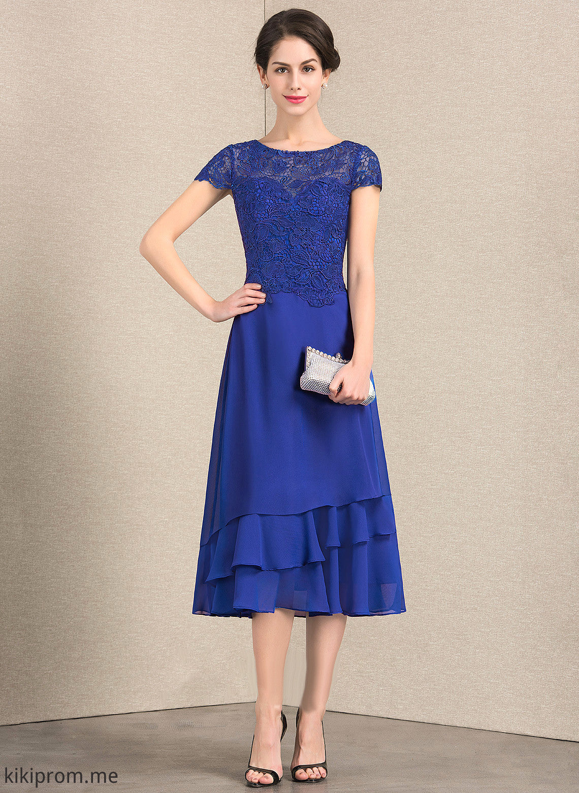 Tea-Length Scoop Dress Luciana Neck Mother of the Bride Dresses Bride of the Chiffon Mother Lace A-Line