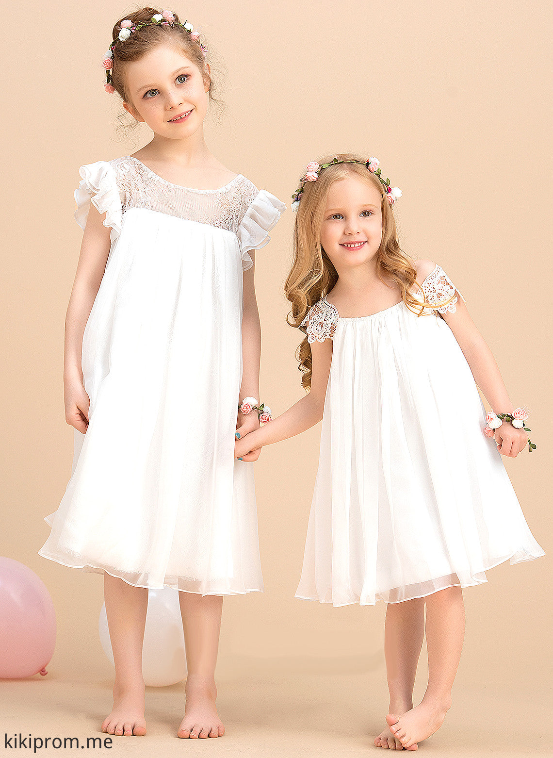 Tea-length With Scoop Flower Girl Dresses Neck Lace Dress Chiffon Flower - A-Line/Princess Girl Kathryn Sleeveless