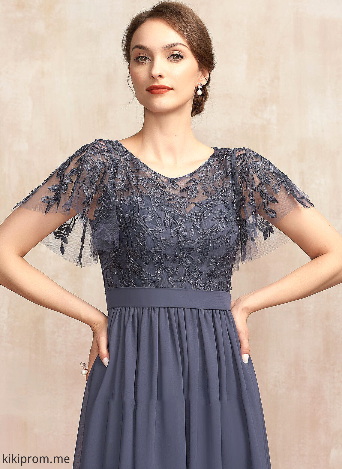 With Lace Mother Dress Chiffon Neck A-Line Mother of the Bride Dresses the Bride Sequins Scoop Lilian Floor-Length of