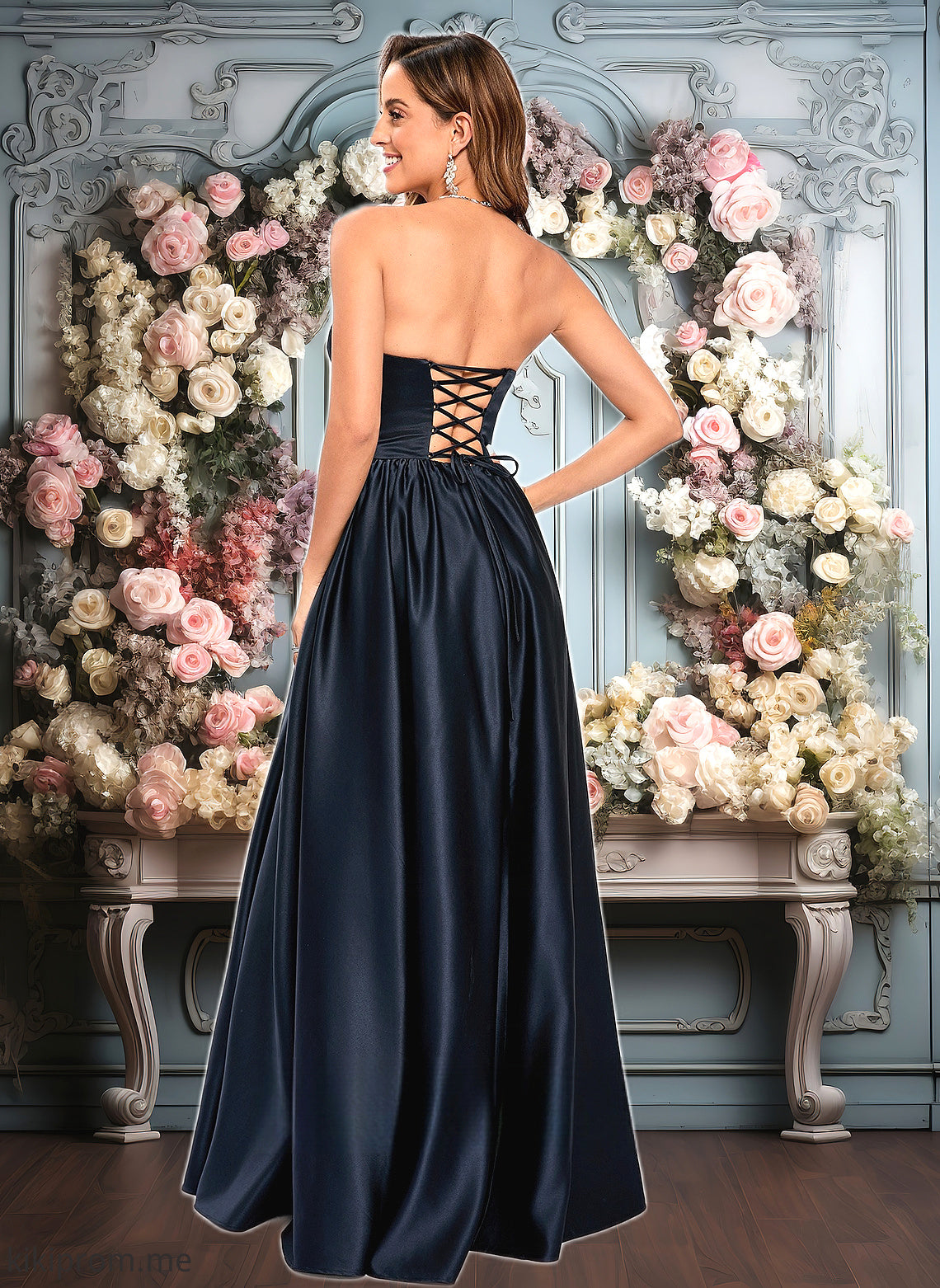 Danna Ball-Gown/Princess V-Neck Floor-Length Satin Prom Dresses HFP0025840