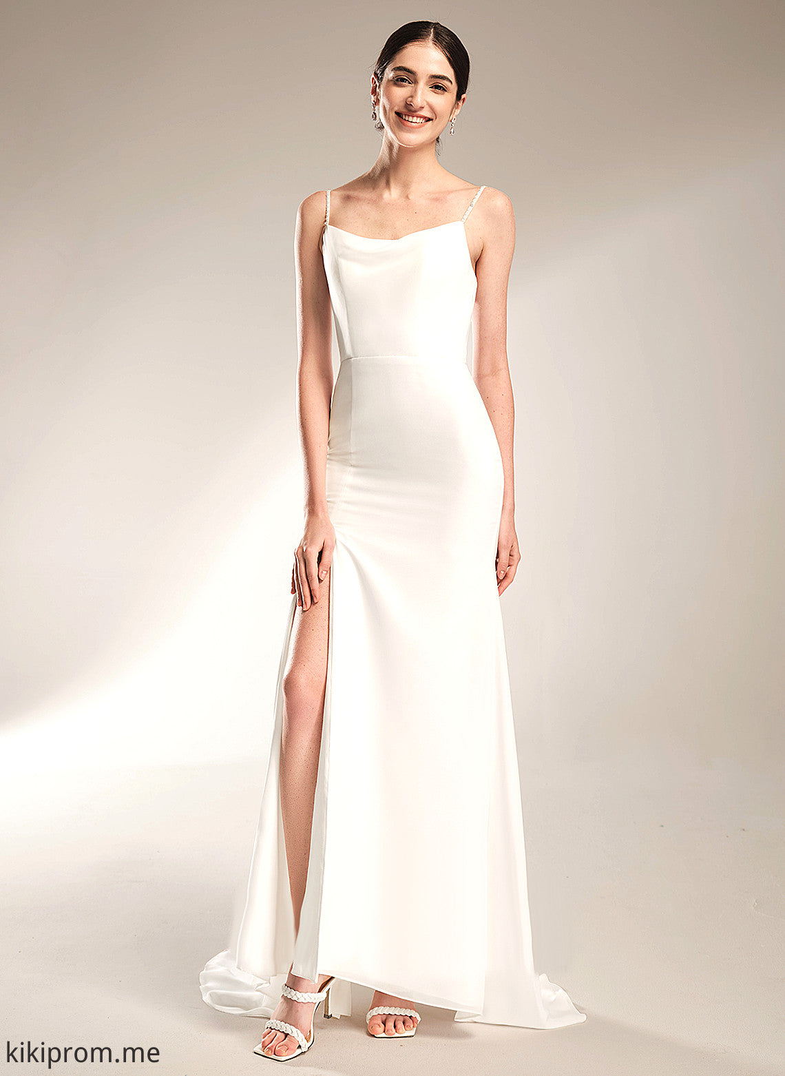 A-Line Wedding Dresses With Wedding Court Neck Cowl Train Anahi Beading Dress Chiffon