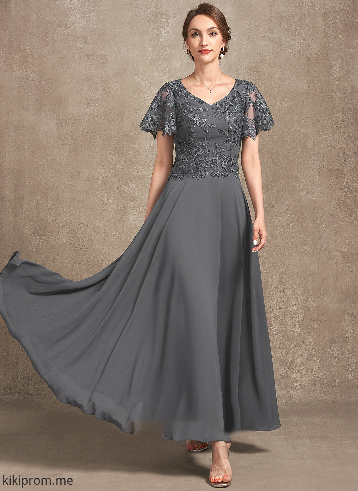 Dress V-neck Lace Chiffon With Ali Bride Ankle-Length Sequins Mother A-Line the Mother of the Bride Dresses of