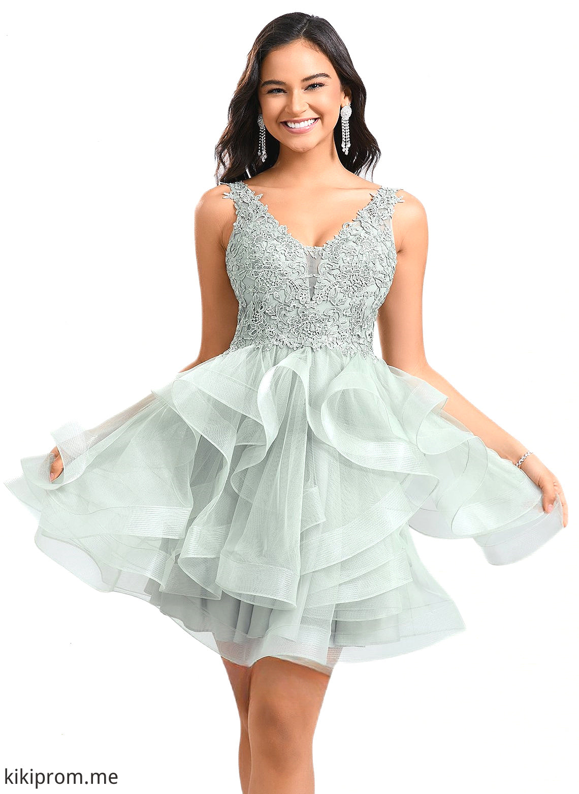 Lorelai Ball-Gown/Princess V-Neck Short Tulle Lace Homecoming Dress HFP0025671