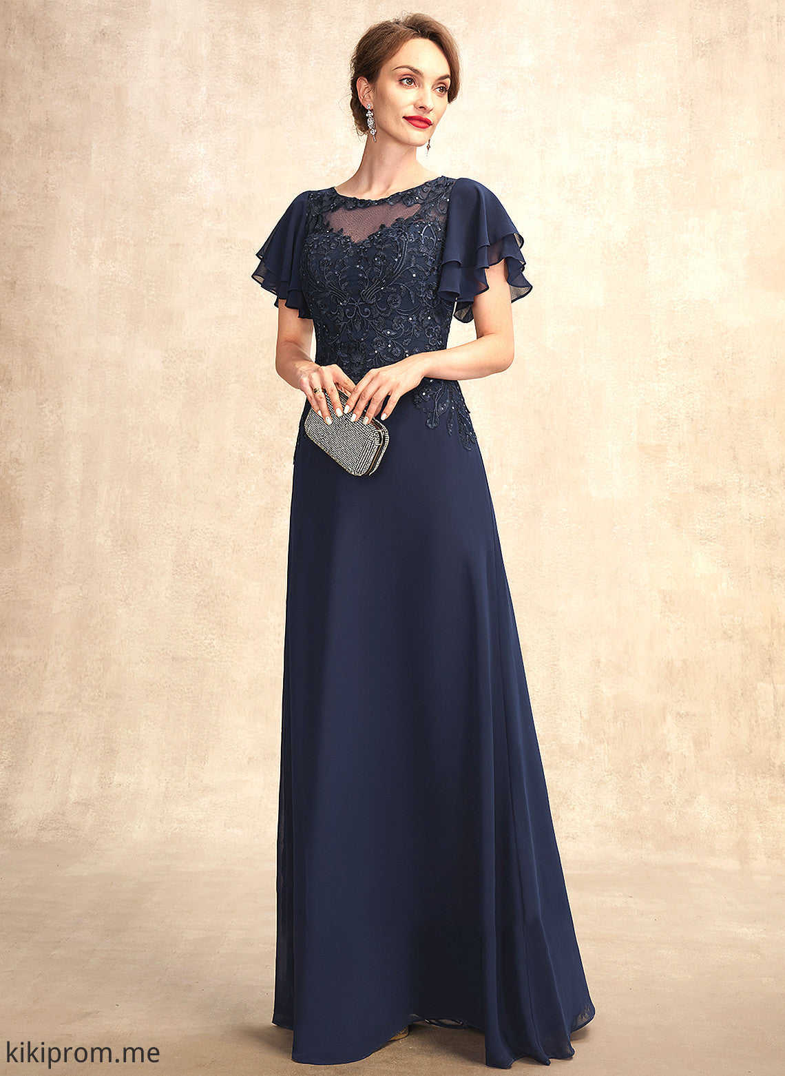 Bride Lace Rubi Floor-Length Neck the Scoop of A-Line Mother of the Bride Dresses Chiffon Mother With Sequins Dress