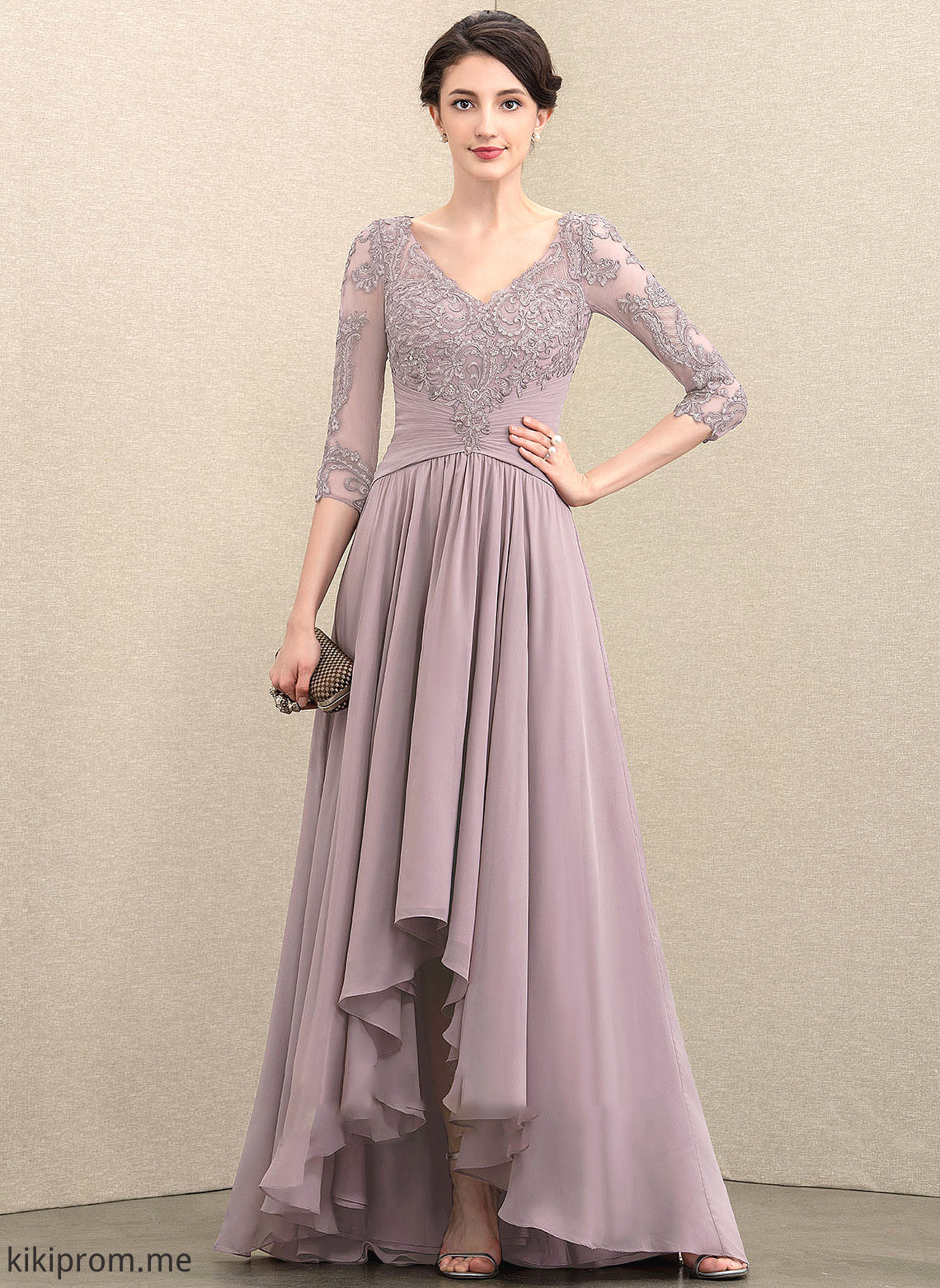 A-Line the Asymmetrical Dress of Chiffon V-neck Sequins Anabelle Mother Lace Mother of the Bride Dresses With Bride