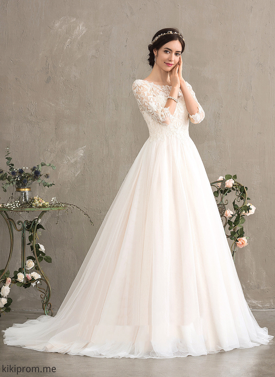 Neck Tulle With Teagan Wedding Dresses Train Dress Sequins Scoop Ball-Gown/Princess Court Lace Wedding