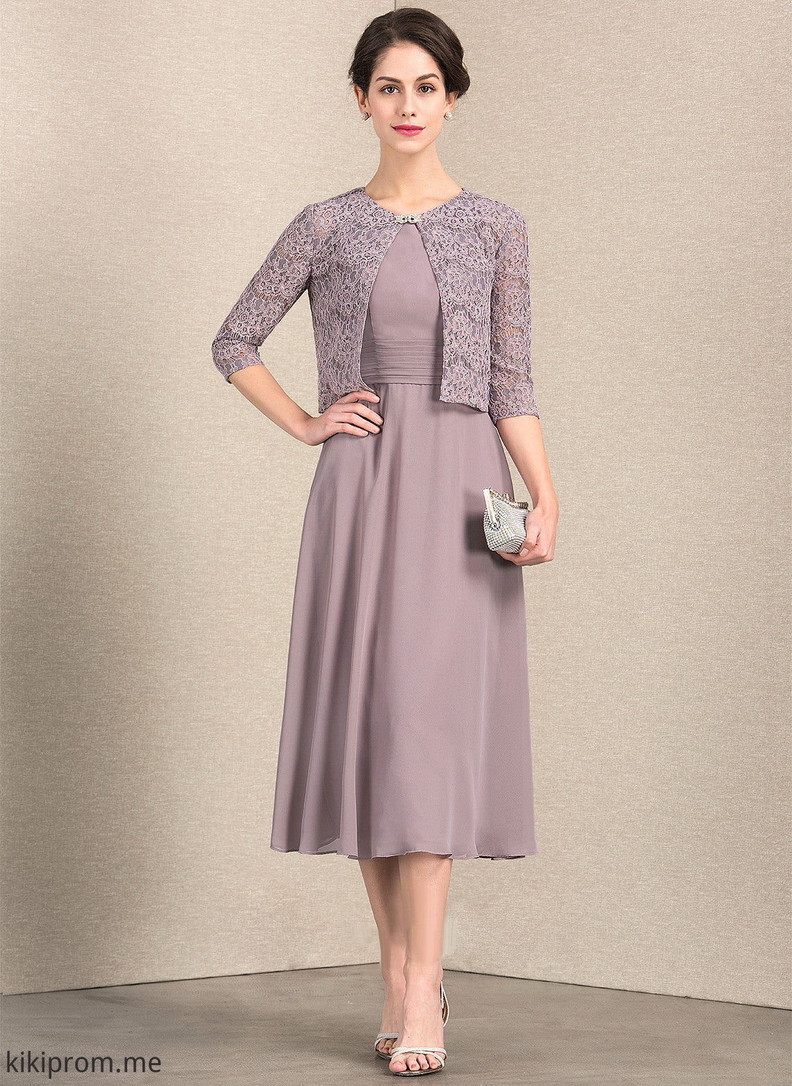 Tea-Length the With Mother of the Bride Dresses Mother Neck Chiffon Dress Bride of A-Line Savanah Ruffle Scoop