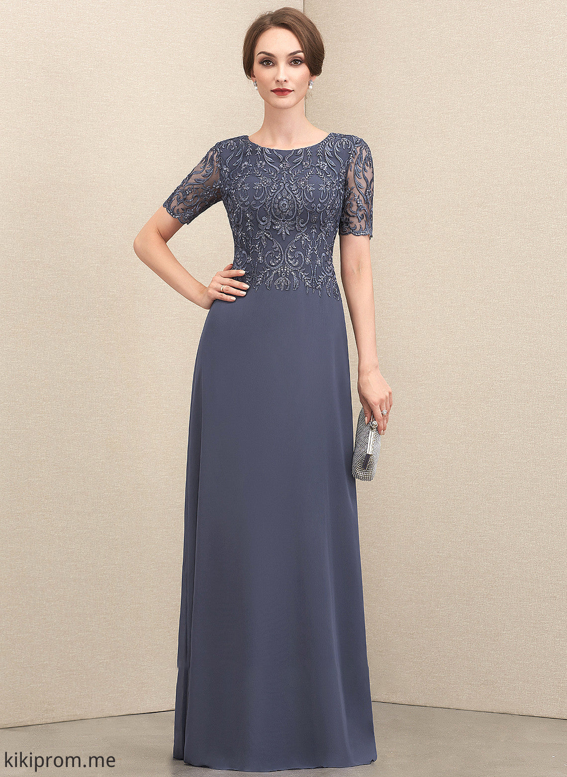 Neck Lace Floor-Length of Chiffon A-Line Mother of the Bride Dresses Mother the Bride Dress Anabel Scoop