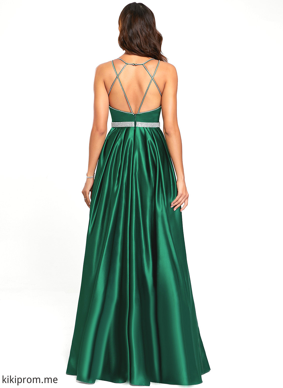 With Prom Dresses A-Line Morgan Satin Beading V-neck Floor-Length