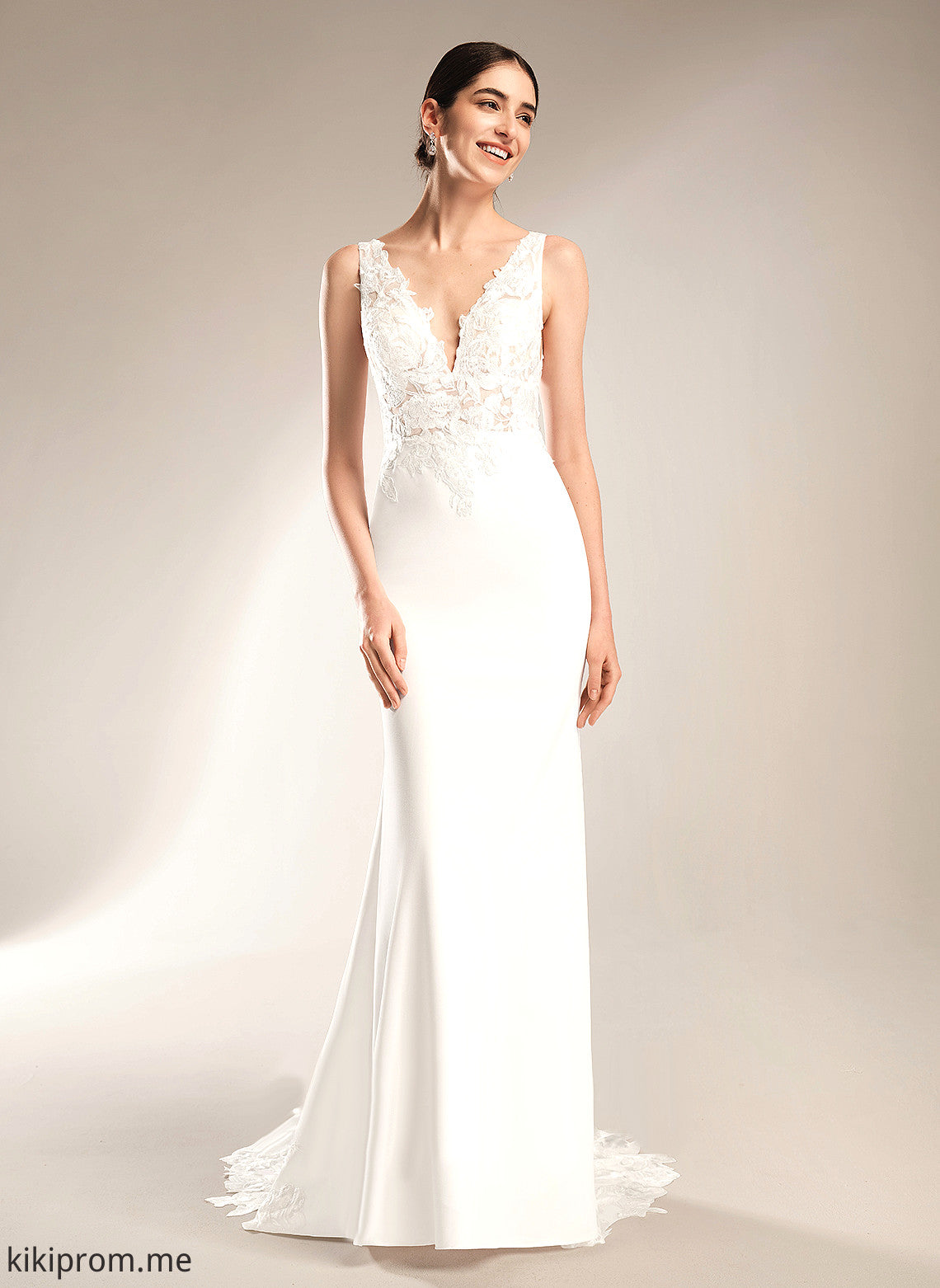 Dress Wedding Dresses Nyasia Sheath/Column Court Crepe Wedding V-neck Train With Stretch Sequins