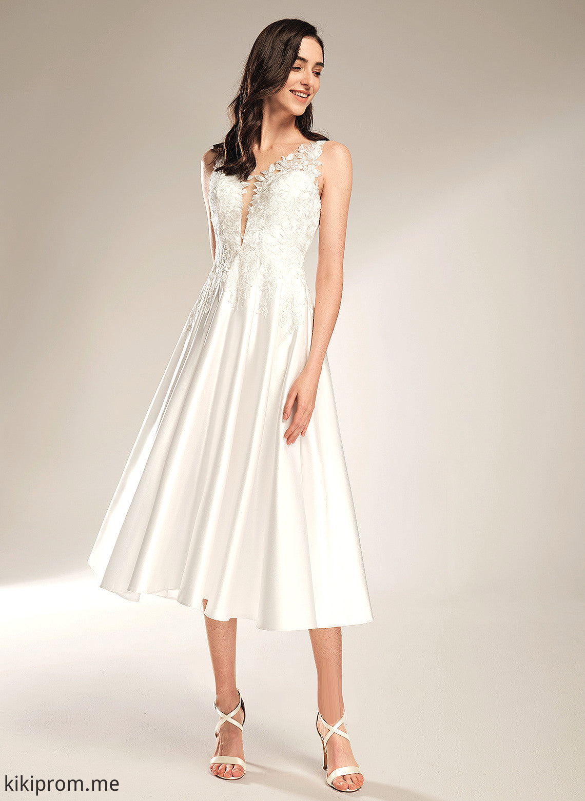 With V-neck Dress Renata Pockets A-Line Tea-Length Wedding Wedding Dresses