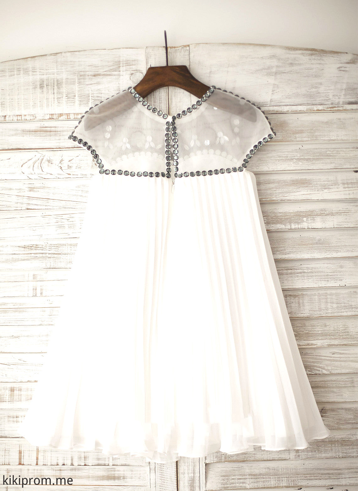 Flower Girl Rhinestone Scoop A-Line Flower Girl Dresses Dress Sleeveless With Neck Raquel Chiffon - Knee-length