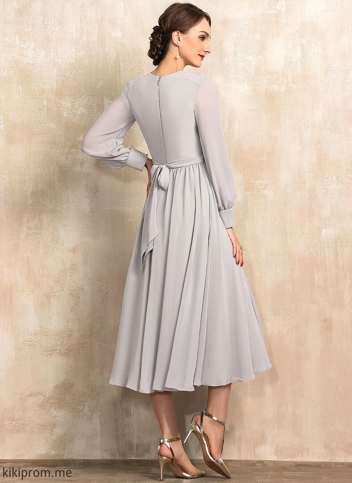 Dress of Tea-Length Neck A-Line Mother of the Bride Dresses Bow(s) Chiffon With Bride Mother the Kristin Scoop