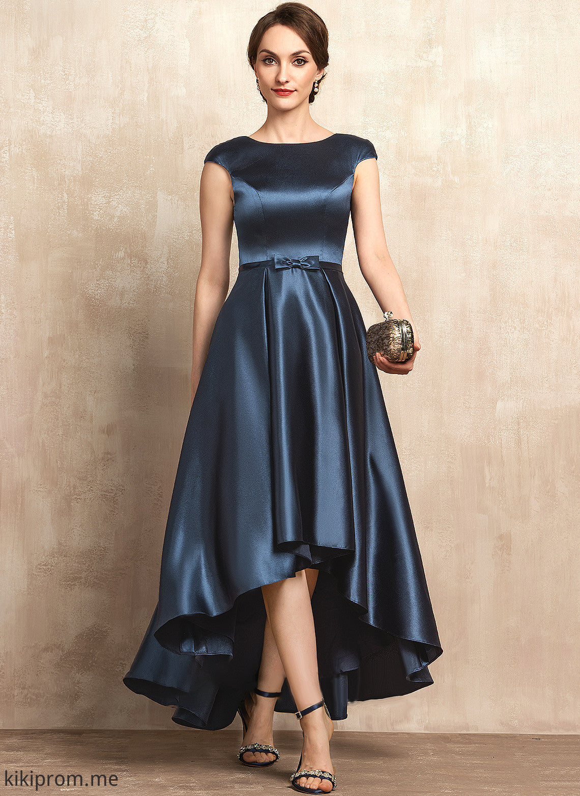 A-Line Bow(s) Bride the of Mother Asymmetrical Emmalee Dress Neck Satin Pockets Mother of the Bride Dresses With Scoop