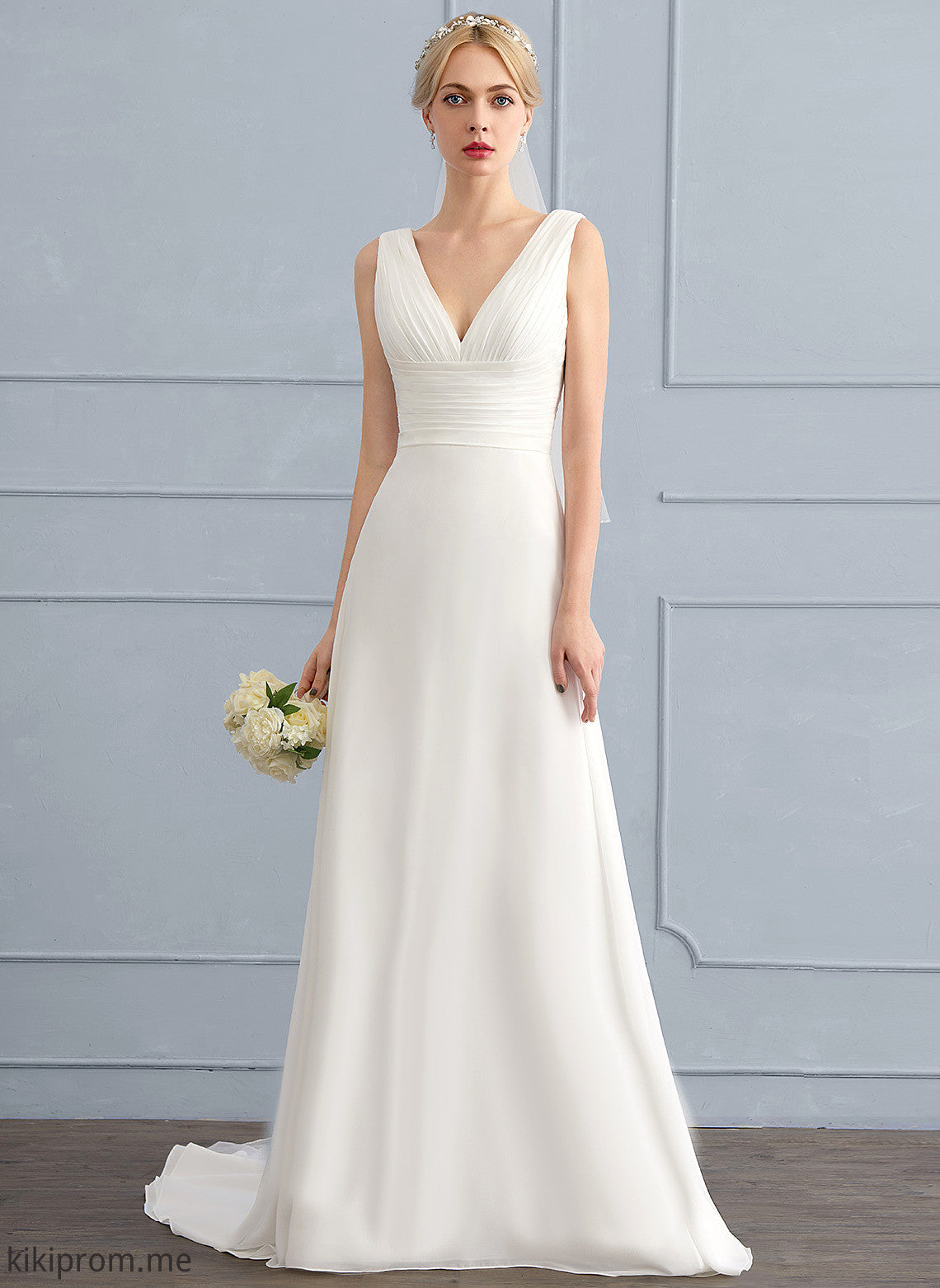 Train Sweep Marlene Wedding V-neck Chiffon Lace With A-Line Ruffle Wedding Dresses Dress