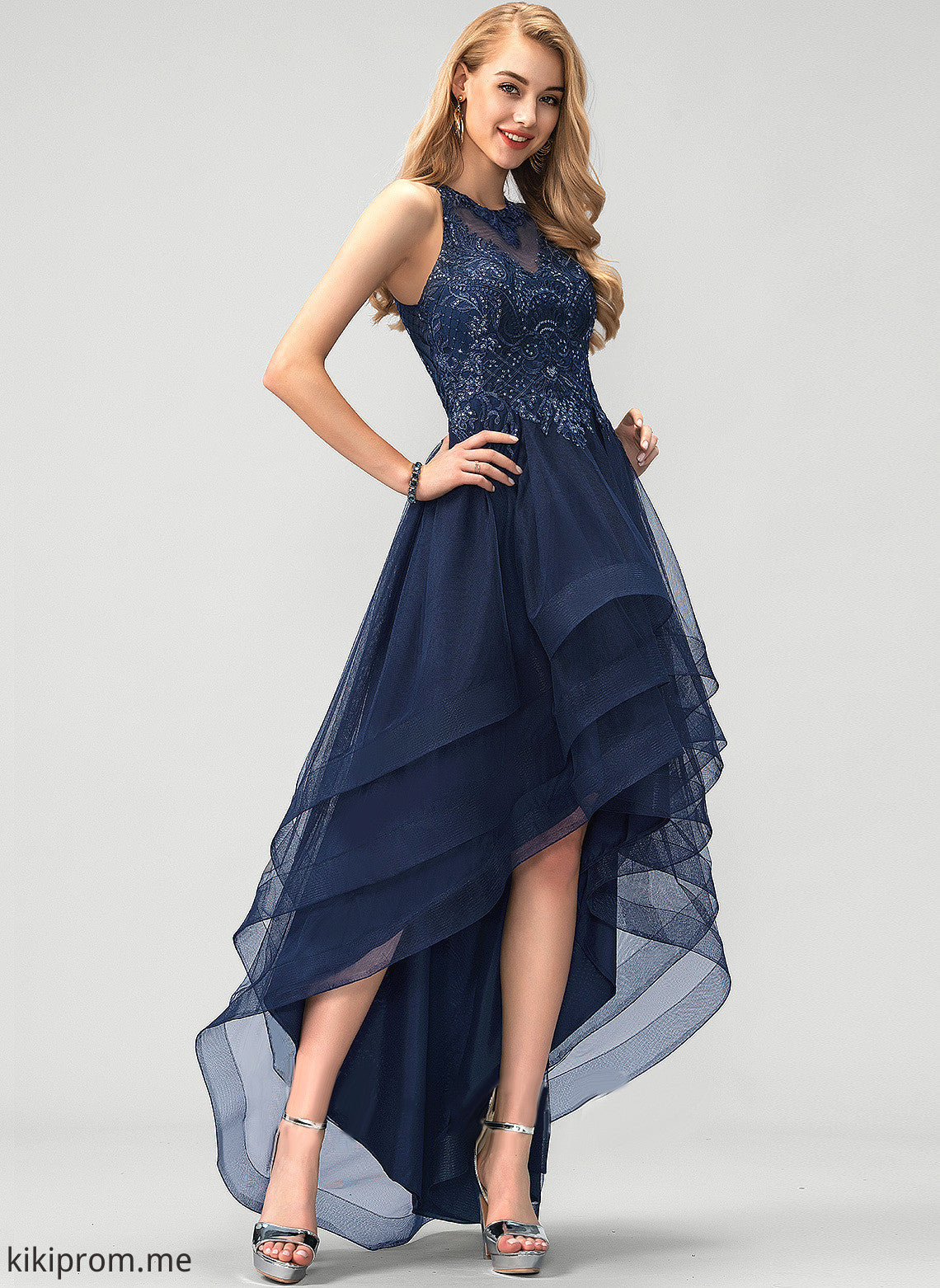 Sequins Tulle Asymmetrical With Neck Beading Prom Dresses Lace Annika Scoop Ball-Gown/Princess