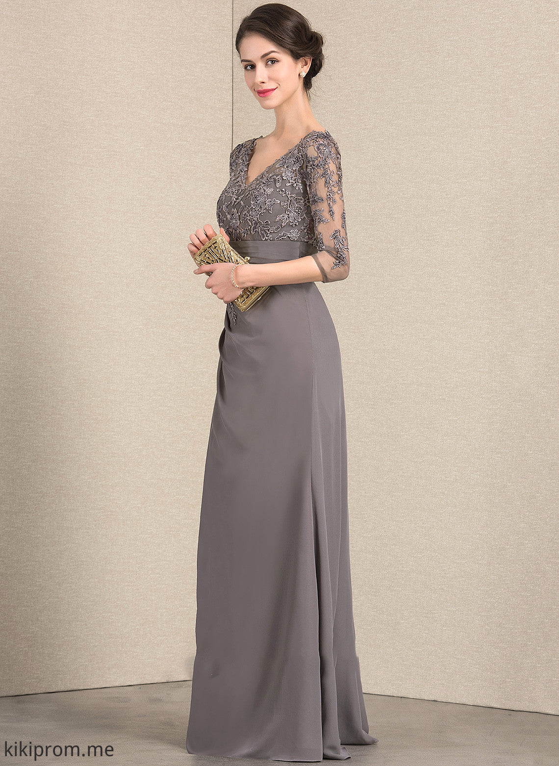 Chiffon V-neck Floor-Length of Julianne Mother of the Bride Dresses Lace the Ruffles A-Line Dress With Bride Cascading Mother