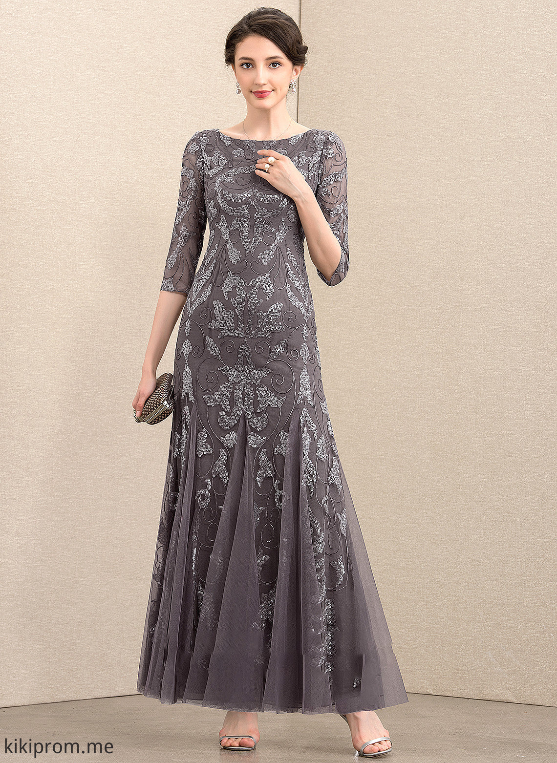 the Sheath/Column Willa of Mother Ankle-Length Scoop Sequined Dress Tulle Neck Mother of the Bride Dresses Bride