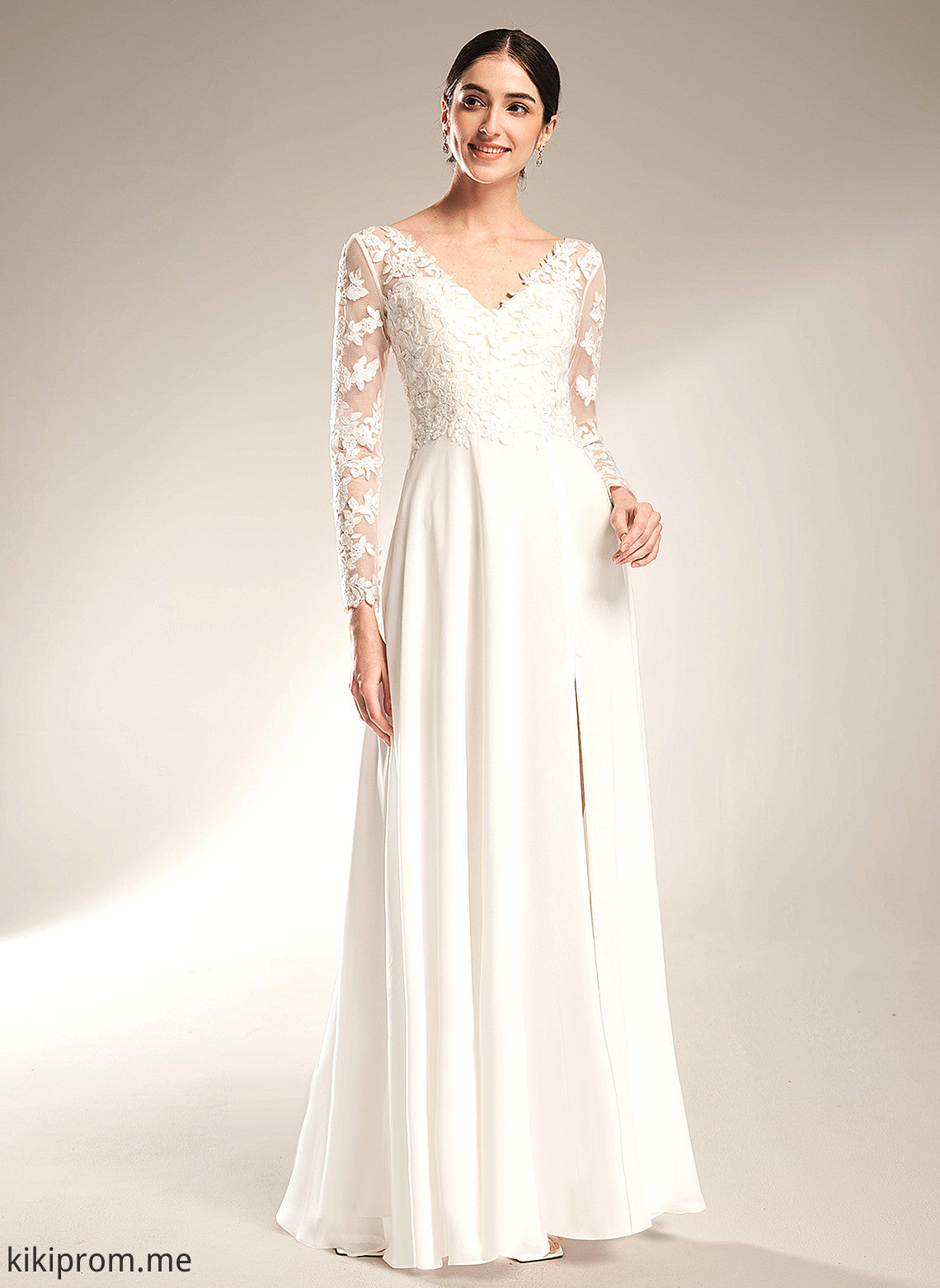 Floor-Length A-Line Lace Chiffon V-neck Jaden Dress Wedding Wedding Dresses