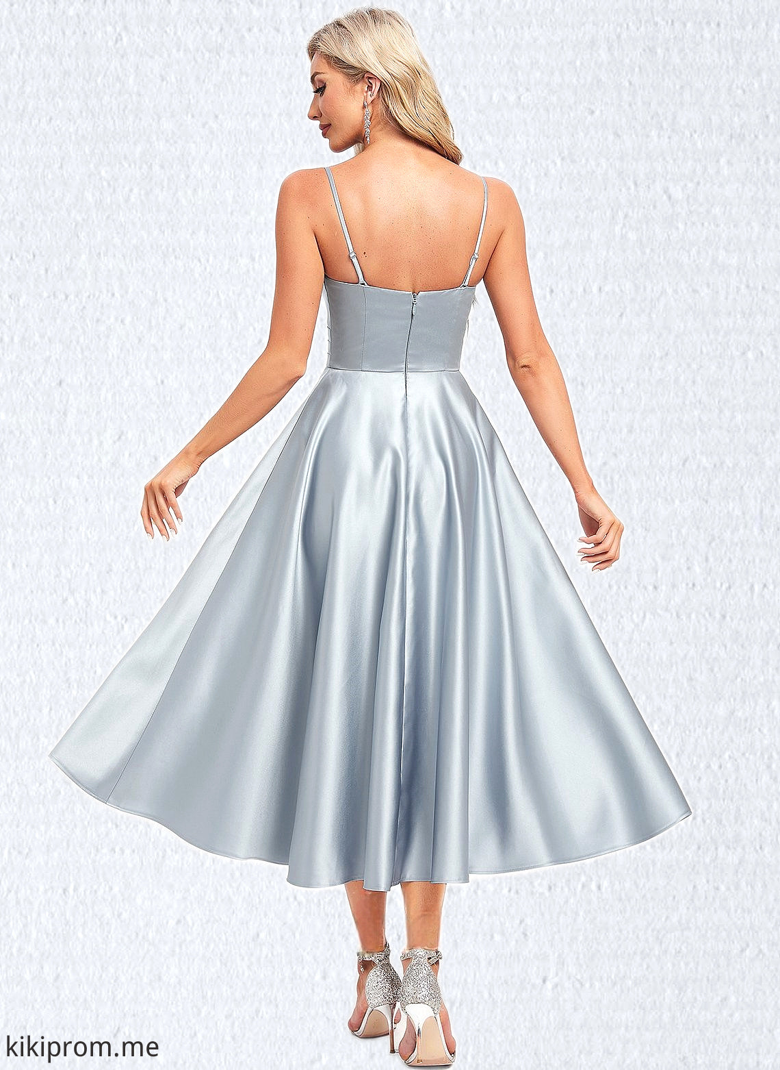 Zoie A-line V-Neck Tea-Length Satin Homecoming Dress HFP0025694