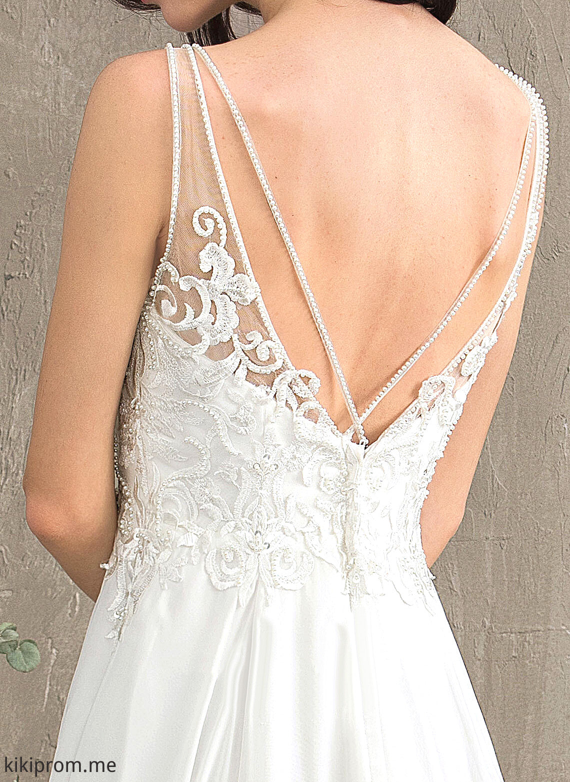 Beading Lace With Wedding Wedding Dresses Chiffon Dress Sweep A-Line Split Chelsea V-neck Front Train Sequins