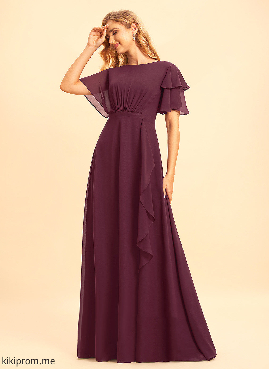 Embellishment Fabric Ruffle Silhouette Floor-Length ScoopNeck A-Line Length Neckline SplitFront Olivia Bridesmaid Dresses