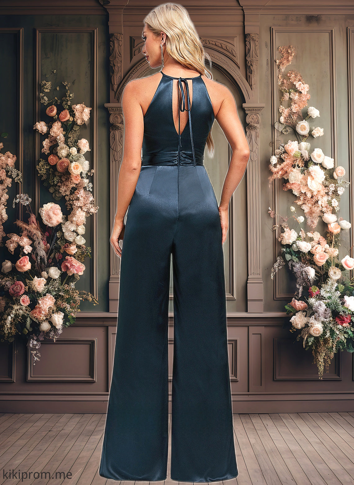 Elisa Jumpsuit/Pantsuit Halter Floor-Length Stretch Satin Bridesmaid Dress HFP0025805