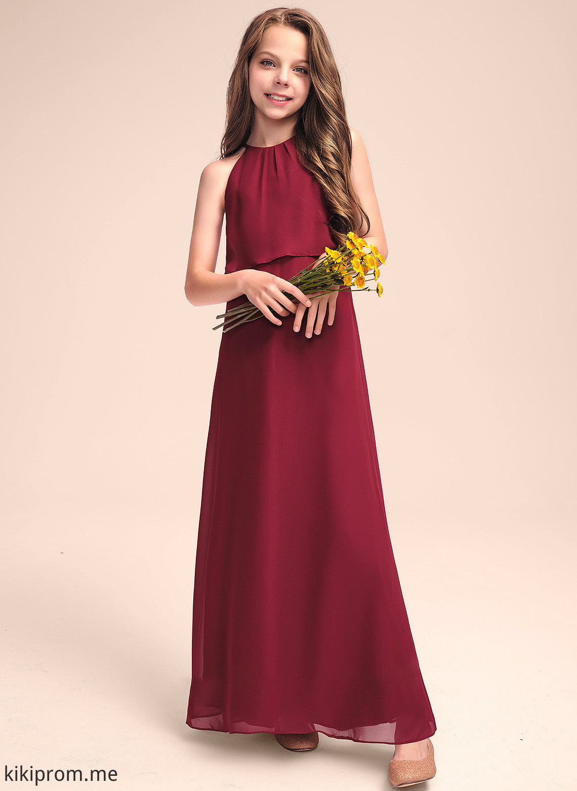 With Floor-Length Yesenia Neck Ruffles Scoop Chiffon A-Line Junior Bridesmaid Dresses