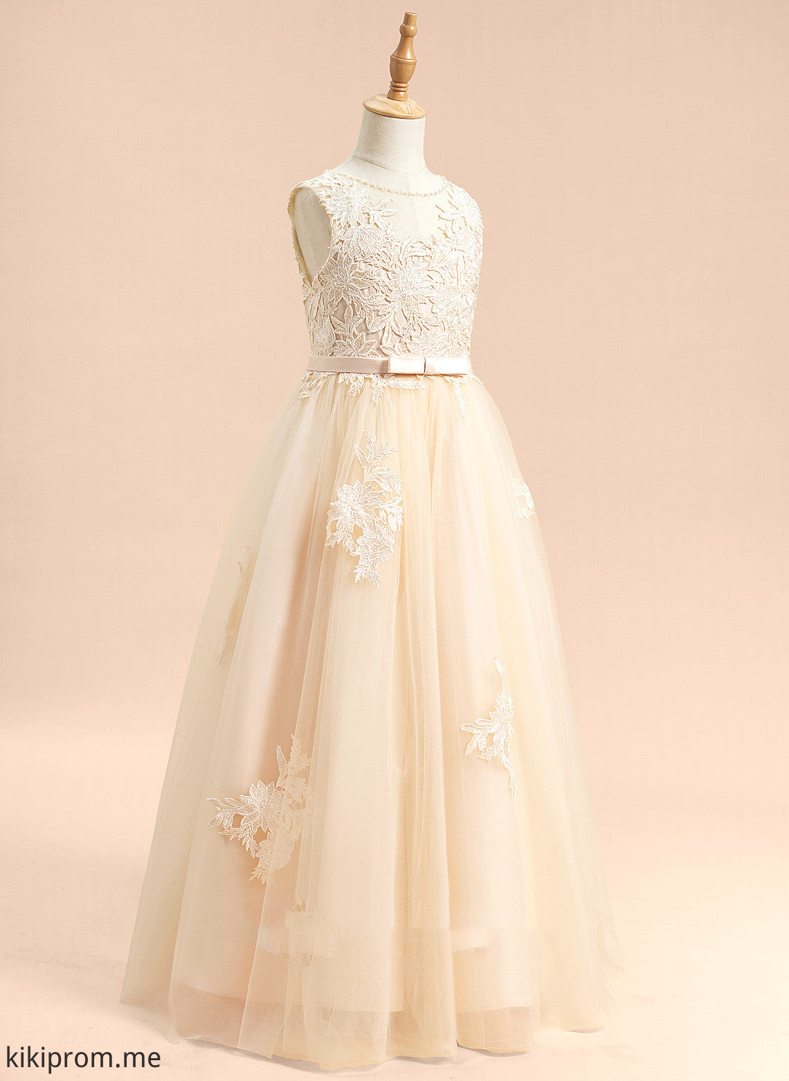 Floor-length Ball-Gown/Princess Girl Dress With Tulle/Lace Lacey Scoop Beading/Sequins/Bow(s) - Flower Sleeveless Neck Flower Girl Dresses