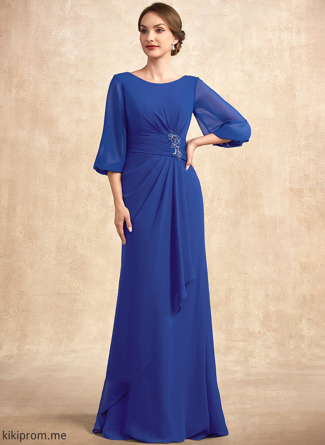 Floor-Length Neck A-Line Tania Chiffon Scoop Beading Dress Mother the of Mother of the Bride Dresses Ruffle With Bride