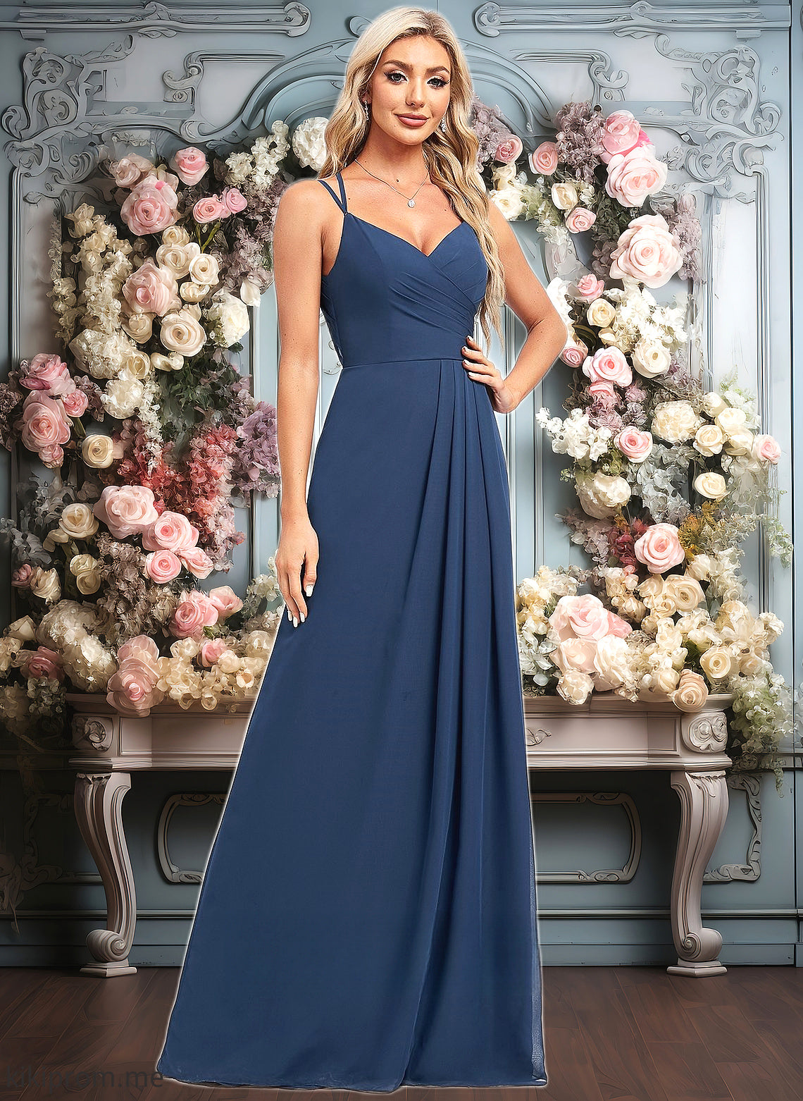 Siena A-line V-Neck Floor-Length Chiffon Bridesmaid Dress HFP0025803